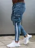 Herren-Jeans, schmal, große Tasche, mit Buchstaben, gestreift, Safari-Stil, Marke, zerrissen, zerstört, Stretch, schmale Multi-Pocket-Hose, 4XL, Herren