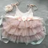 Toddler Baby Girls 1st Birthday Dress for Kids Flowers Belt Headbow for Wedding Outfit Set Children Princess Costume G1129