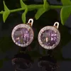 Boucles d'oreilles Collier de haute qualité femmes charme violet rond Zircon ensembles de bijoux collier en or Rose/bague/boucles d'oreilles pour la conception de fête de mariage T168