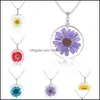 Hängsmycke Halsband Hängsmycken Smycken Naturlig Torkad Blomma För Kvinnor Transparent Resin Real Dry Round Gift Drop Leverans 2021 L8ZE0