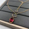 Ladies Big Ruby Pendant Necklace with Box Letter Diamond Trendy Jewelry Charm Party Banquet Necklaces Gift Crystal Chain