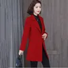 Women's Wool & Blends Woolen Coat 2022Spring Autumn Red Black Blended Coats Outerwear Mid-Length Slim 1 Button Suit Jacket Female