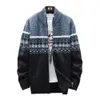 2021 Autumn Korean O-Neck Men's Thick Sweaters with Velvet Men's Cardigan Knitted Sweatercoats Patchwork Jacket Male M-3XL 6637 Y0907