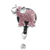 Fashion Key Rings Pink Blue Crystal Rhinestone Animal Elephant Retractable ID Name Tag Badge Reel Clip