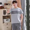 Pyjamas pour hommes Set Summer Tops à manches courtes + Pantalons longs 100% coton Vêtements de nuit Home Wear Costumes Simple Mode Vêtements de nuit pour hommes 210901