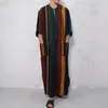 Gilet da uomo 2021 Mens Arabo Abiti musulmani Abiti lunghi Abaya Kaftan Islamic Fashion Stripe Stripe Patchwork Shirts Abito abbigliamento etnico