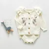 Roupa Outono Bodysuit Set infantil Menina recém-nascida camisola de malha Cardigan algodão bebê meninas jumpsuit 210413