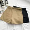 Lente zomer mode veelzijdige zak ontwerp hoge taille afslanken shorts wijde beenbroek pak broek vrouwen met riem 210507