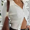 Foridol knitted cropped cardigans women long sleeve green short button casual pink ribbed cardigans streetwear tops 210415