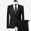 Latest Men Suits Set Black Navy Blue Formal Dress Jacket Pants Slim Fit Business Tuxedo Terno Wedding Party Clothes X0909