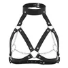 Womens PU Leather BDSM Sex Body Bras Harness Open Nipples Cage Bralette Strap Buckles O-Rings Chain Tassel Chest Belt Steampunk238m