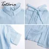 Koszulka femme luźna bluzka dla kobiet ponadgabarytowa koszula Tataria lato tuniki topy koronki w górę biała kobieta S 210514