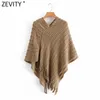 Kobiety Moda Hem Tassel Szydełkowane Sweter Szal Kobiet Patchwork Pulowers Chic Hollow Out Cloak Tops S531 210420