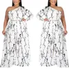 Two Pieces Set For Women Matching s 3xl 4xl Plus Size White Print Blouse Tops One Shoulder Flare Pants Fashion Cloth Big 210510