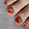 False Nails Matte Elegant Short Fake Toe Nail 3D Gold Rhinestone Tips Red Sexy Lady Full Cover Foot Prud22