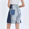 Casual hit color denim kort för kvinnor hög midja patchwork pocket bredben shorts kvinnlig sommar mode stil 210521