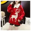 hiver femme pull et chandails cols rabattus dessin animé mignon cerf de noël pull oversize 210430