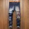 Blue geborduurde heren jeans Summer Street slanke denim broek pantalones para hombre vaqueros