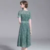 Yaz kadın dantel elbiseler yeşil oymak patchwork rahat ince ofis partisi elbise vestidos 210520