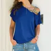 S-5XL Женщины Skoww Шея Нерегулярный Criss Cross Blouse Beatwork Сплошные Топы Blusa Femme Одним плечо Летняя Рубашка Полая плюс Размер 210522