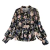 Women Early Autumn Shirt Long-sleeved Design Loose Japan Korean Style Printed Bow Chiffon Female Blusa Tops GX1104 210507