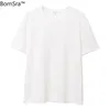 Bornsraシャツの女性の夏の緩いと多彩な基本的な綿の底打ち男女カップルトップ210623