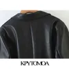 KPYTOMOA Kadınlar Moda Faux Deri Tek Düğme Blazers Ceket Vintage Uzun Kollu Cepler Kadın Giyim Şık 211122 Tops
