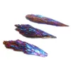 Natural Black Tourmaline electroplated Peacock Blue Feather Flame Art Pendant Crystal Cluster Specimen Rainbow Titanium Necklace