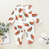 Född toddler baby pojke tjej kläder söt vattenmelon print romper långärmad inslagna fot jumpsuit född 210816