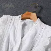 夏のエレガントな女性のマキシパーティースリーブ刺繍ホワイトレースフリルロングチュニックビーチドレス210415