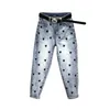 Pantaloni jeans con ricamo cartoon Pantaloni stile harem a vita alta in denim con motivo da donna primaverile 210915