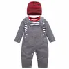Baby Suspendern Kläder Ställer Barn Striped Romper + Suspender Byxor + Striped Mössor 3st / Set Spring Barn Fritid Bomull Outfits M1295