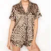 Short Pajamas for Women Summer Satin Silk Sleepwear Set Lounge Wear Pjs Print Two Piece Cute Night Suit Tops Pants Home Clothes 210809