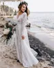 Empire Lace Wedding Dress 2023 Boho V-Neck Backless Long Sleeve Beach Bridal Gowns Plus Size Bride Dresses Vestido De Noiva218V