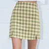 Fordiol Plaid Cut Cara Femmes Été Plage Slit Taille Haute Fermeture À Glissière Vintage Chic Rétro Printemps Mini Jupe 210415