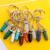 Натуральный камень Hexagonal Prism Beychain Amethyst Rose Quartz Eye Tiger Eye Opal Crystal Key Ring Key Key Keyring