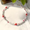 Chains JUST FEEL Red Strawberry Fruit Beads Pearl Chain Necklace For Women Girls Sweet Cute Beaded Fashion Jewelry Party Gift