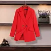 M-5XL grote maat vrouwen pak broek set herfst en winter casual professionele rode jas blazer casual broek van twee 210930