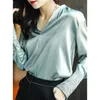 Wiosna Jesień Vintage Kobiety Haft Kwiatowy Haftowany Office Lady Satin Shirt Bluzka Topy 210415