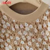 Tangada Korea Chic Women Flowers Pattern Summer Sweater Short Sleeve Ladies Knitted Jumper Tops 7H04 210609