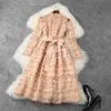 High Street Fashion Spring Runway Dress Women's Hollow Out Lace Guipure Belted 210521