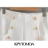 KPYTOMOA femmes Chic mode avec boutons poches Bermuda Vintage taille haute côté fermeture éclair femme court Ropa Mujer