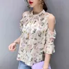 Coreano floral manga curta camisas verão fora do ombro chiffon blusa mulheres elegante impressão feminina roupas 13708 210415