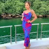 Asie Summer Femme Imprimer Robe Paghetti Sangles Sexy Dos Nu Sans Manches Bleu Maxi Robe Femmes Vêtements Robes De Fête 210719