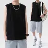 Summer Korean Fashion O-Neck Mens Tank Topy 100% Bawełna Miękkie Luźne Oversize Bez Rękawów Black Black Lake Green 210528