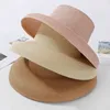 HT2303 2020 Summer Sun S Ladies Solid Plain Elegant Wide Brim Female Round Top Panama Floppy Straw Beach Hat Women4085784