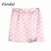 Foridol Polka Dot Summer Femmes Satin Robe Costume Puff Manches Crop Top Jupe Fendue Deux Pièces Robe Assortie Ensemble Vintage Robe Rose 210415