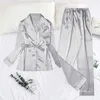 7 월의 노래 가짜 실크 여성 잠옷 세트 2 조각 새틴 줄무늬 폴카 도트 인쇄 잠옷 긴 소매 가을 homewear 210928