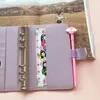 Warehouse A6 Binder Binder Pu Leather 6 Rings Notepad Spiral Leaf Soulds Cover Cover Macaron Candy Color Diary Shell للطالب Z11