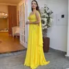 Superbes robes de bal bohème jaunes en mousseline de soie une ligne robes de soirée 2021 avec des appliques de dentelle enveloppantes longueur au sol robe maxi pour femmes 326 326